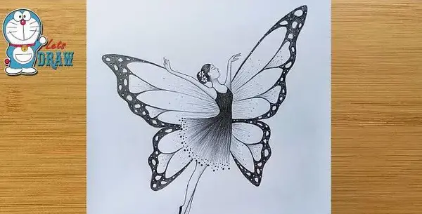 عکس نقاشی ساده پروانه روی گل