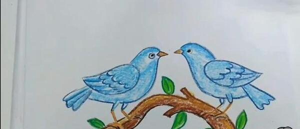 عکس نقاشی ساده پرنده روی شاخه