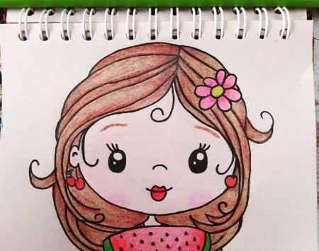 عکس نقاشی ساده دختر توت فرنگی