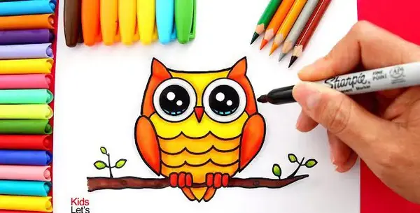 عکس نقاشی ساده جغد و خفاش