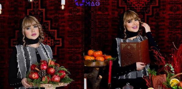 ژست عکس یلدا با انار