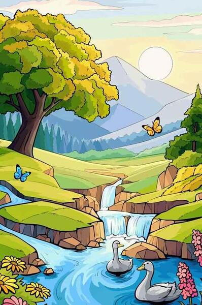 عکس نقاشی ساده چشمه آب