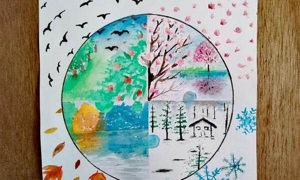 عکس نقاشی ساده چهار فصل برای کلاس اول