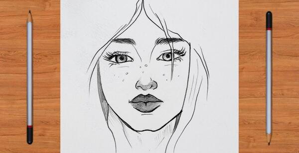 عکس نقاشی طراحی چهره دختر ساده