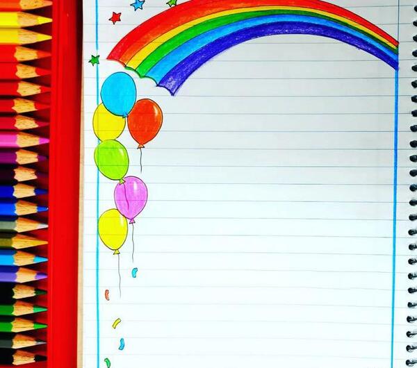 عکس نقاشی ساده رنگی دخترانه برای دفتر مشق