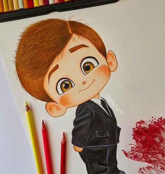 عکس نقاشی فانتزی با مداد رنگی ساده پسرانه
