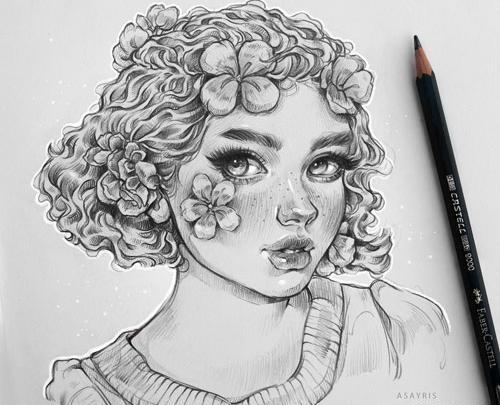 عکس نقاشی فانتزی ساده سیاه و سفید