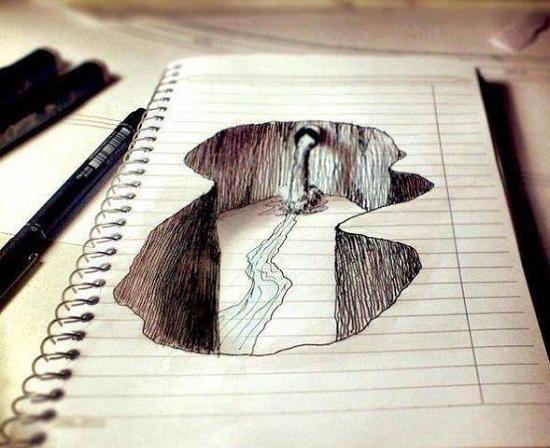 عکس نقاشی ساده سه بعدی روی کاغذ