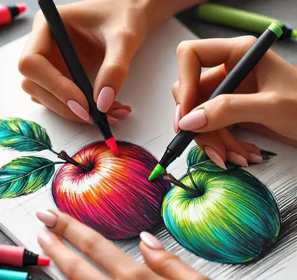 عکس نقاشی ساده سیب گاز زده