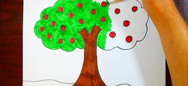 عکس نقاشی ساده سیب درختی