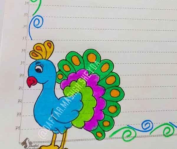 عکس نقاشی طاووس ساده و کودکانه