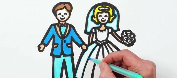 عکس نقاشی ساده عروس داماد