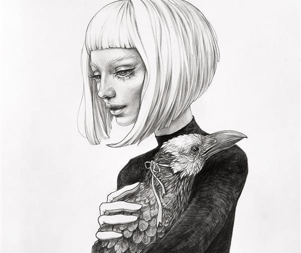 عکس نقاشی ساده کلاغ روی درخت