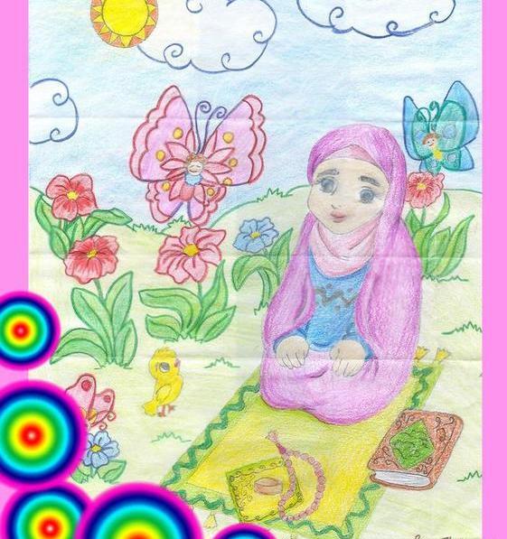 عکس نقاشی ساده نماز خواندن کودکانه