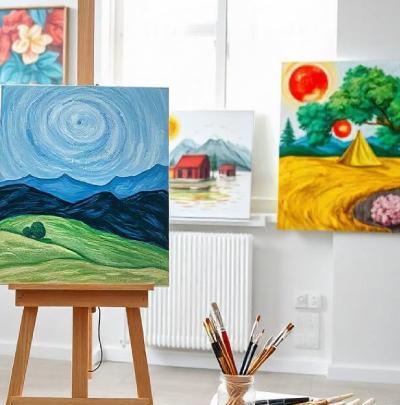 عکس نقاشی فانتزی روی بوم با اکریلیک