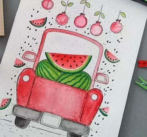 عکس نقاشی فانتزی شب یلدا دخترانه