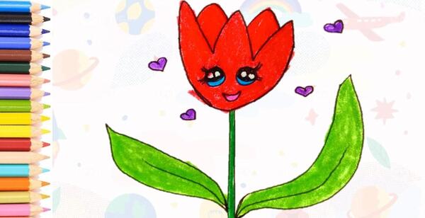 عکس نقاشی کودکانه گل لاله