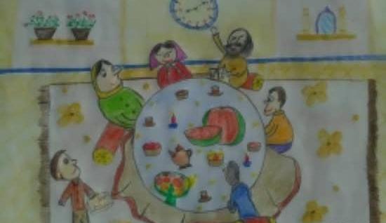 عکس نقاشی کودکانه آسان شب یلدا