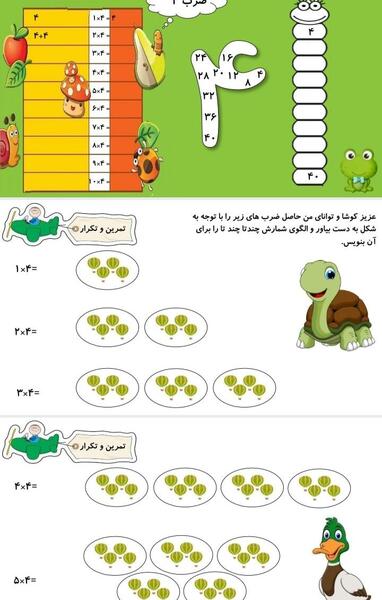 عکس جدول ضرب ۴ با جواب