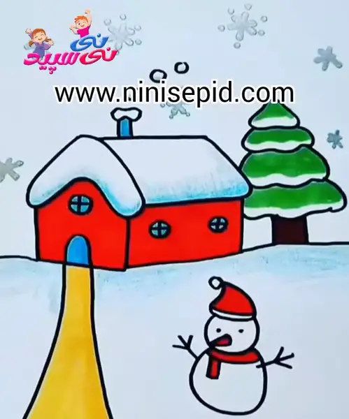 عکس آموزش نقاشی کودکانه آدم برفی