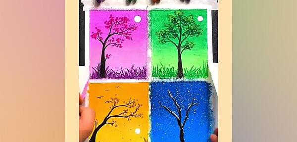 عکس کودکانه نقاشی چهار فصل زیبا