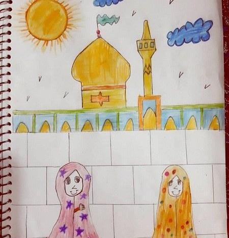 عکس نقاشی کودکانه کبوتر حرم امام رضا