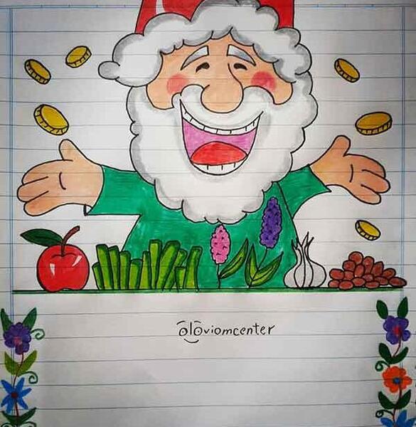 عکس نقاشی کودکانه خانواده سر سفره