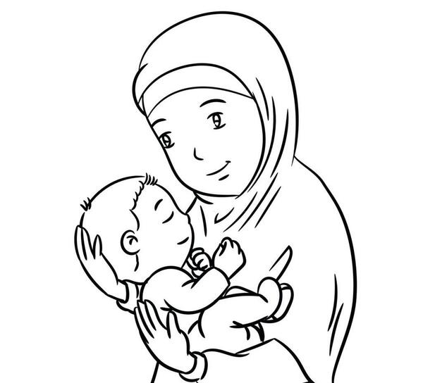 عکس نقاشی کودکانه دختر با حجاب ساده