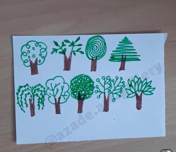 عکس نقاشی کودکانه درخت پاییزی