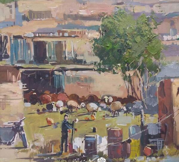 عکس نقاشی کودکانه زندگی روستایی