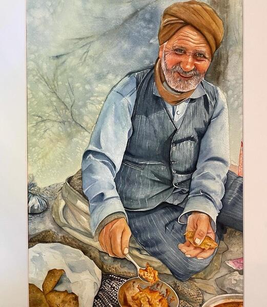 عکس نقاشی کودکانه پیرمرد روستایی