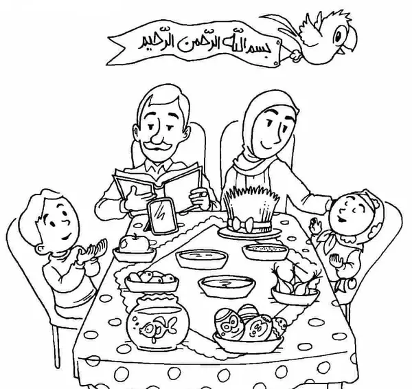عکس نقاشی کودکانه سفره هفت سین با خانواده