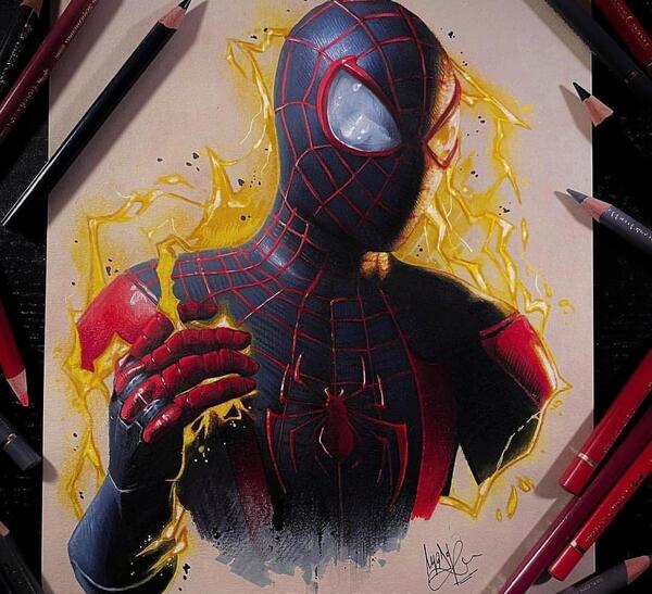 عکس نقاشی کودکانه مرد عنکبوتی سیاه