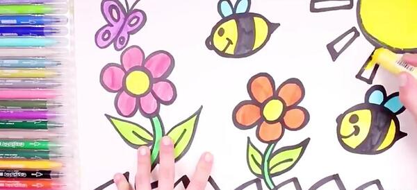 عکس نقاشی کودکانه فصل بهار کلاس دوم