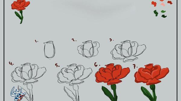 عکس نقاشی کودکانه گل رز قرمز