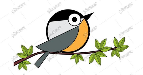 عکس نقاشی کودکانه گنجشک روی شاخه درخت