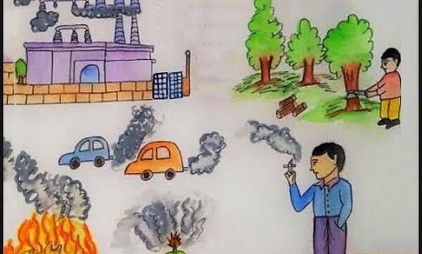 عکس نقاشی کودکانه مدرسه تمیز