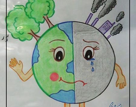 عکس نقاشی کودکانه مدرسه تمیز