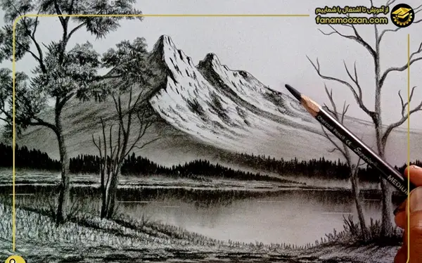 عکس منظره نقاشی سیاه قلم از طبیعت