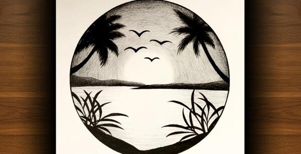 عکس منظره نقاشی سیاه قلم از طبیعت