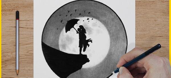 عکس آموزش نقاشی سیاه قلم عاشقانه ساده
