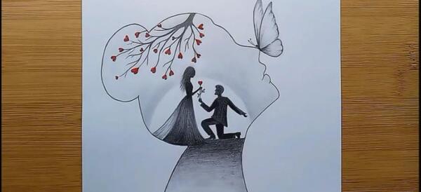 عکس نقاشی سیاه قلم اسان عاشقانه