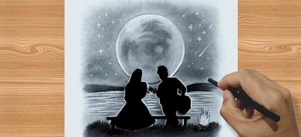 عکس نقاشی سیاه قلم اسان عاشقانه