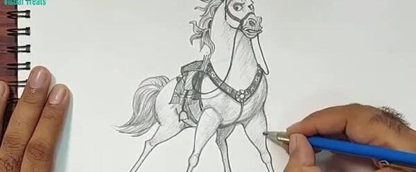 عکس نقاشی سیاه قلم اسب و دختر آسان