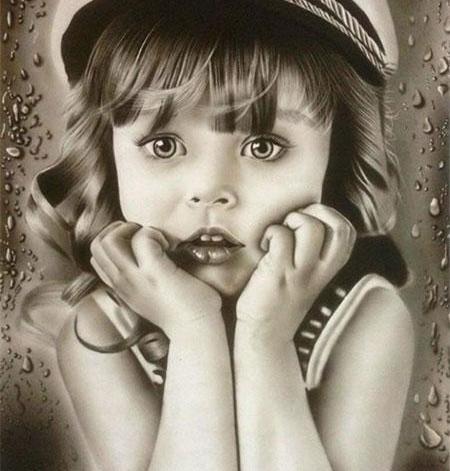 عکس نقاشی سیاه قلم بچه گانه دخترانه