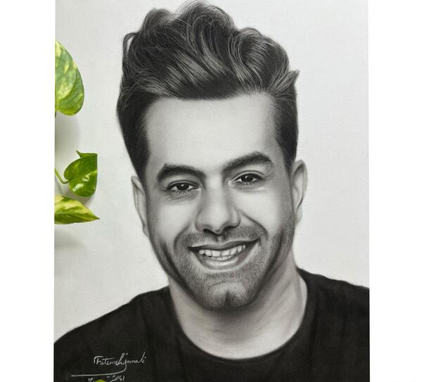 عکس نقاشی سیاه قلم چهره پسرانه