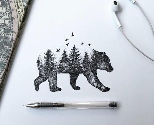 عکس نقاشی سیاه قلم خرس