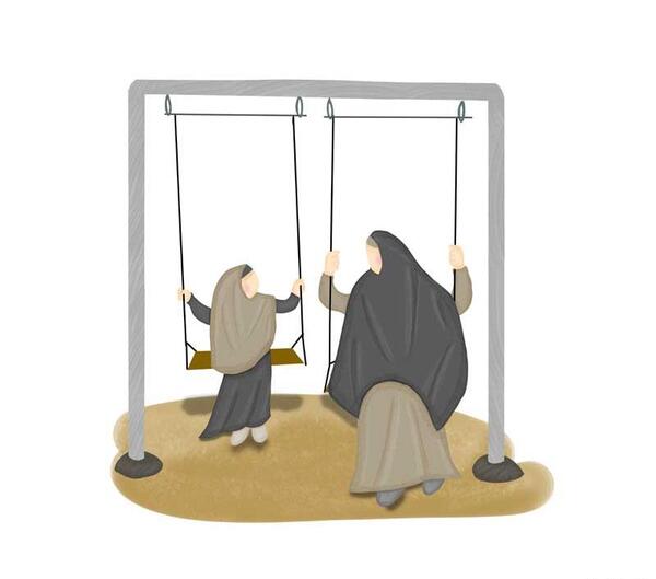 عکس نقاشی سیاه قلم دختر از پشت روی تاب