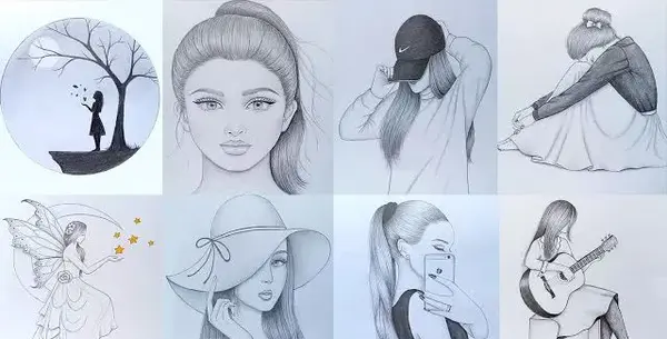 عکس نقاشی سیاه قلم ساده دخترانه جدید