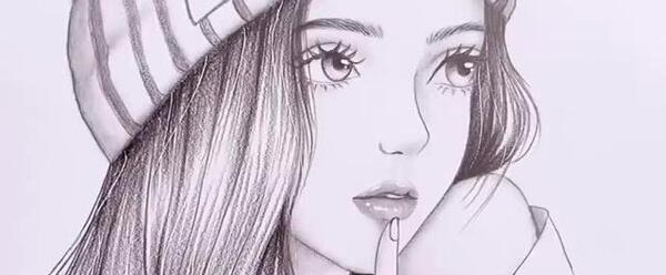 عکس نقاشی سیاه قلم دختر با کلاه اسان